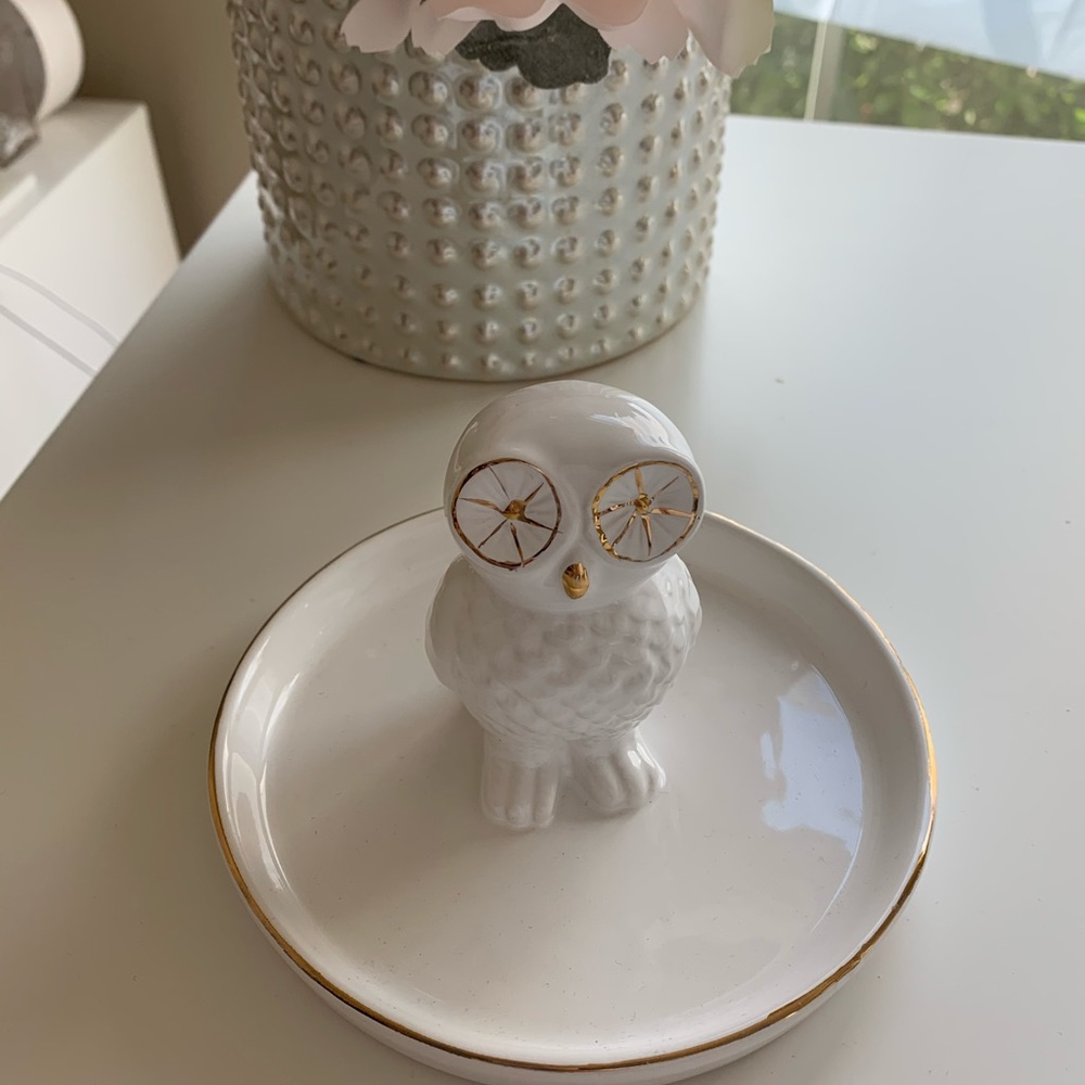 Owl white and gold jewelry accessories dish holder